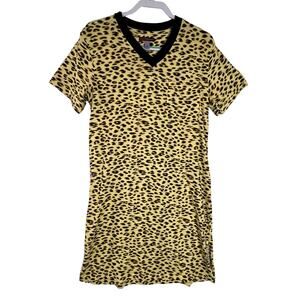 STAN HERMAN Womens Small Leopard Print Cotton Sleep Shirt Nightgown Short Sleeve